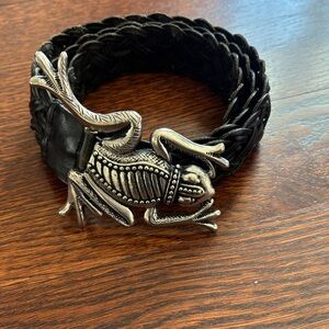 Silver Frog Buckle Black Braided Belt